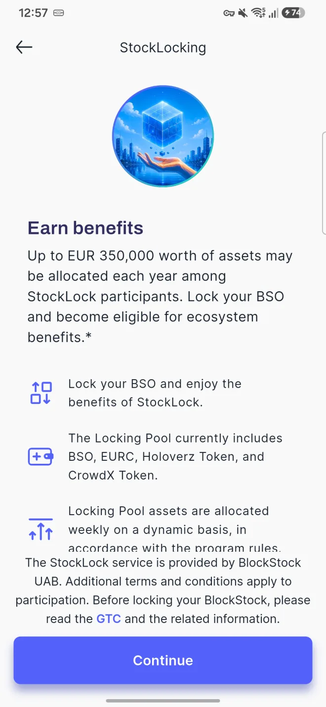 StockLock bemutató képernyő: BSO lekötésével ökoszisztéma-előnyök járnak.