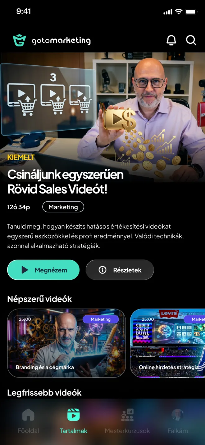 The gotomarketing mobile home screen with the same content, laid out for a phone.